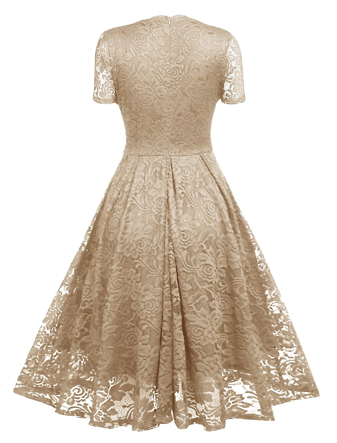 A-Line Cocktail Dresses Minimalist Dress Holiday Tea Length Short Sleeve V Neck Spandex with Lace Insert - TREBLEV