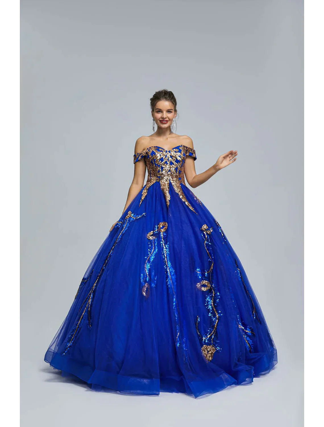 Sparkle Shine Dress Quinceanera Floor Length Sleeveless Off Shoulder Tulle with Sequin - TREBLEV