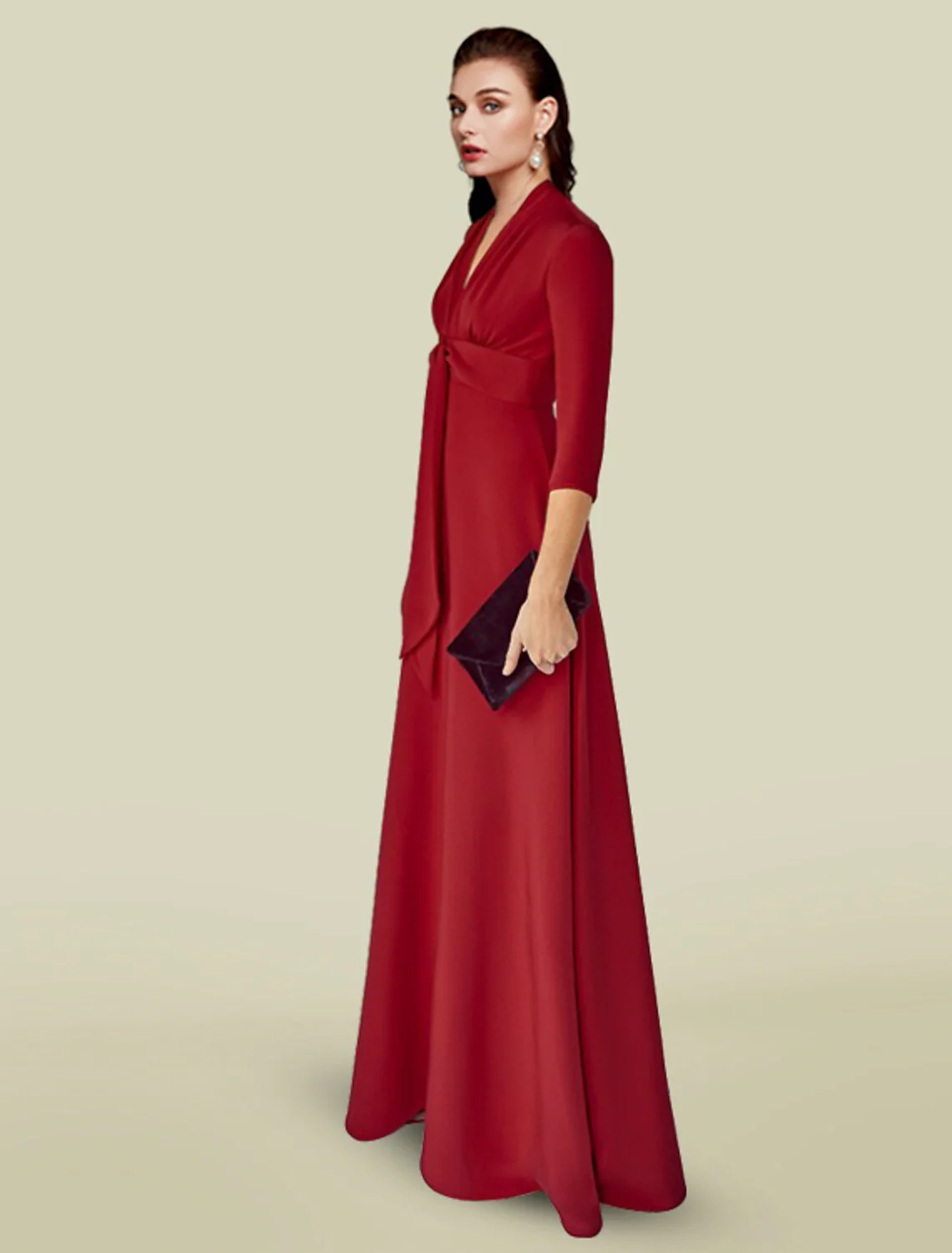 A-Line Mother of the Bride Dress Elegant V Neck Floor Length Charmeuse Sleeve with Ruching - TREBLEV