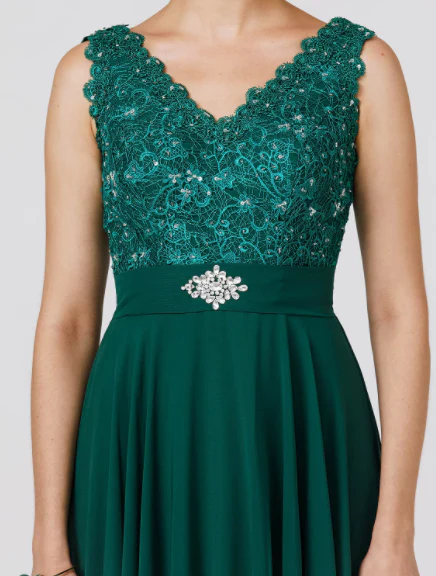 A-Line Elegant Dress Wedding Floor Length Sleeveless V Neck Chiffon Back Beading - TREBLEV