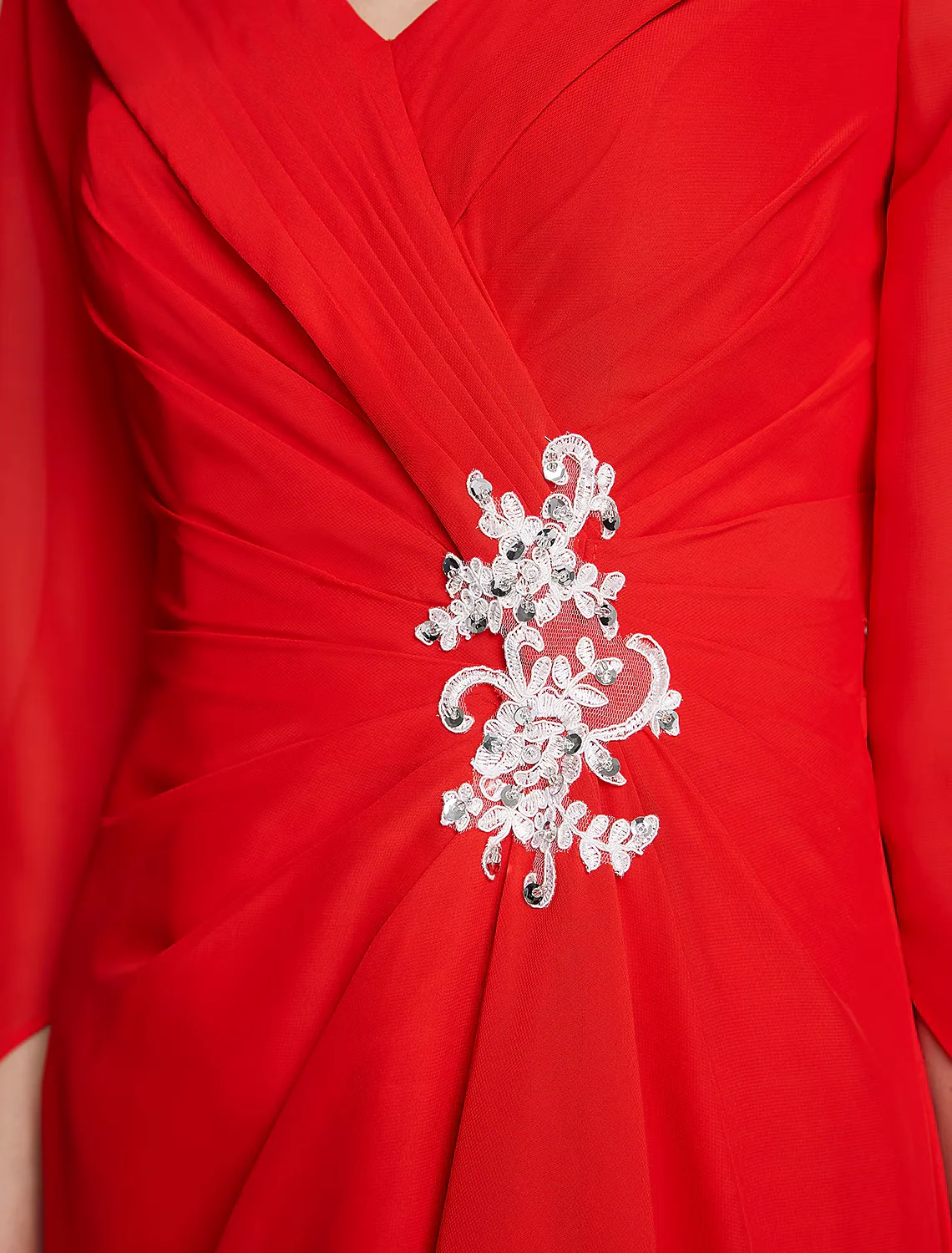 A-Line Mother of the Bride Dress Elegant V Neck Floor Length Chiffon Half Sleeve with Pleats Appliques - TREBLEV