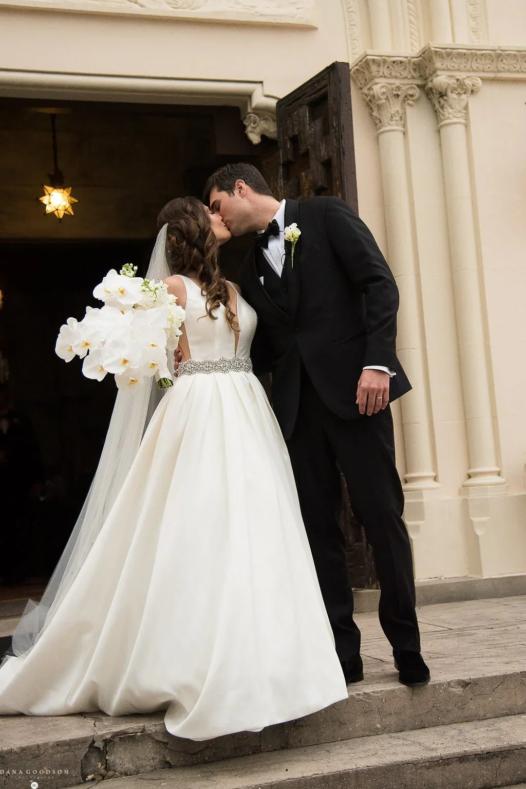 A Line Deep V Neck Satin Backless Beading Bride Dresses Ball Gown Wedding Dresses - TREBLEV