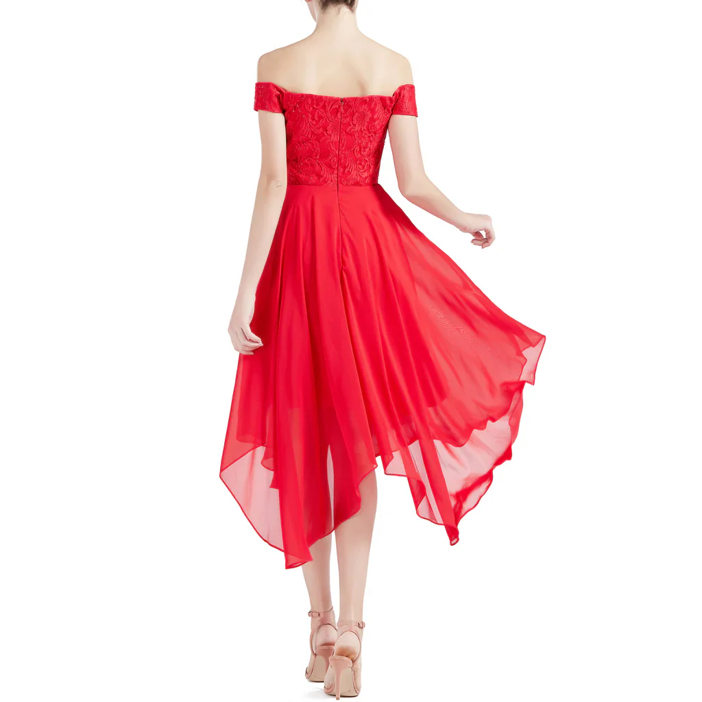 Off Shoulder Lace Beaded Wedding Bridesmaid Dresses - TREBLEV