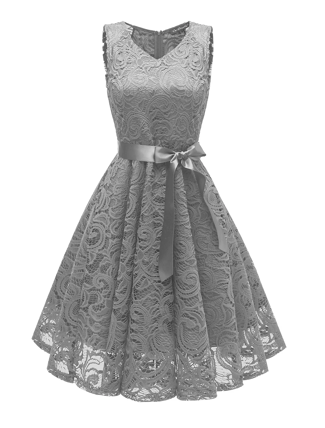 A-Line Cocktail Dresses Minimalist Dress Homecoming Short / Mini Sleeveless V Neck Lace with Bow(s) Pleats - TREBLEV