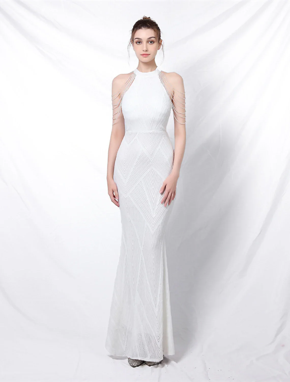 Mermaid / Trumpet Prom Dresses Sparkle & Shine Dress Formal Floor Length Sleeveless Halter Sequined with Sequin - TREBLEV