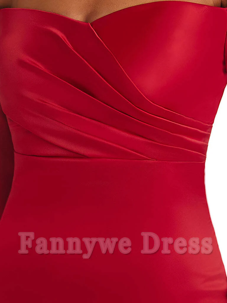 Mermaid Long Sleeve Satin formal dresses evening gown Bridesmaid Dresses With Side Slit - TREBLEV