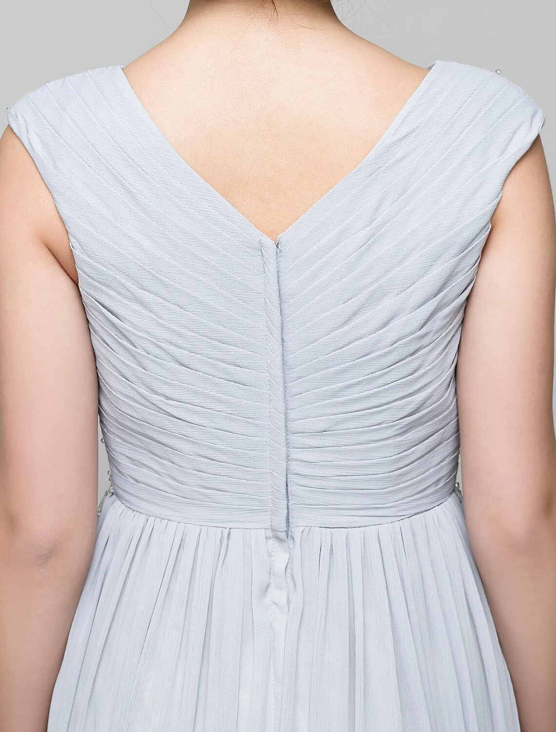 A-Line Mother of the Bride Dress Elegant V Neck Floor Length Chiffon Sleeveless with Cross Beading - TREBLEV