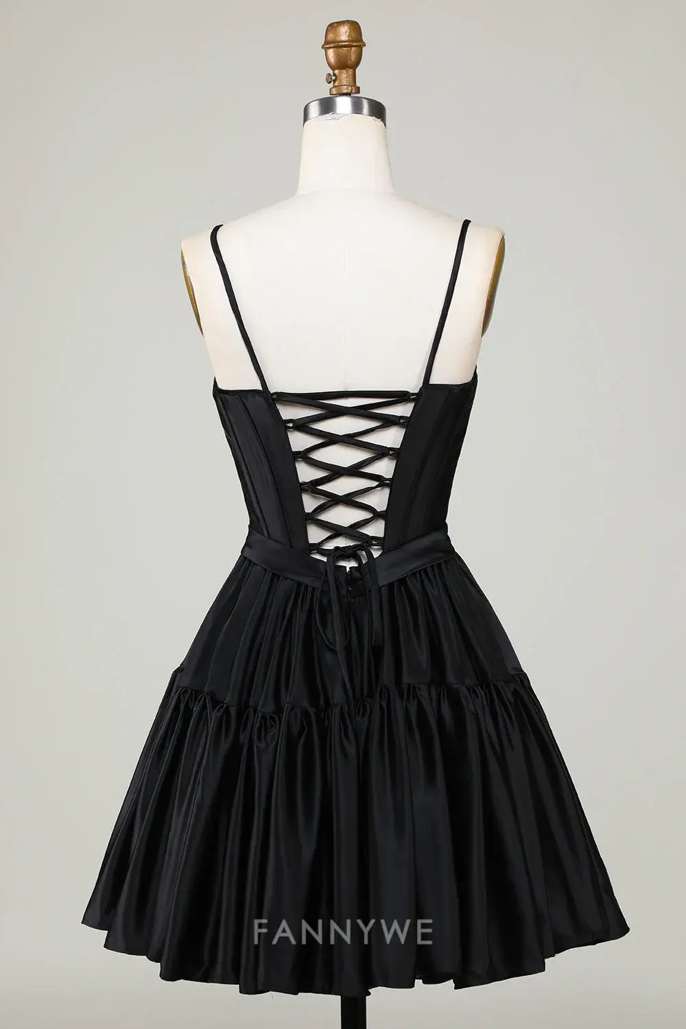 FannyWe Elegant Trendy A-Line Spaghetti Straps Black Short Homecoming Dresses hot sale - TREBLEV
