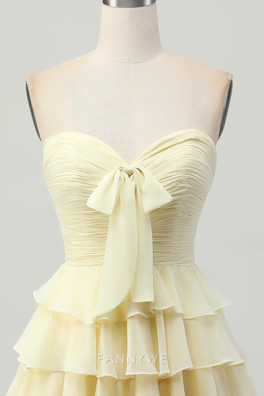 FannyWe Elegant Homecoming Dresses Light Yellow Sweetheart Ruched Ruffled Short Homecoming Dress with Bow hot sale - TREBLEV