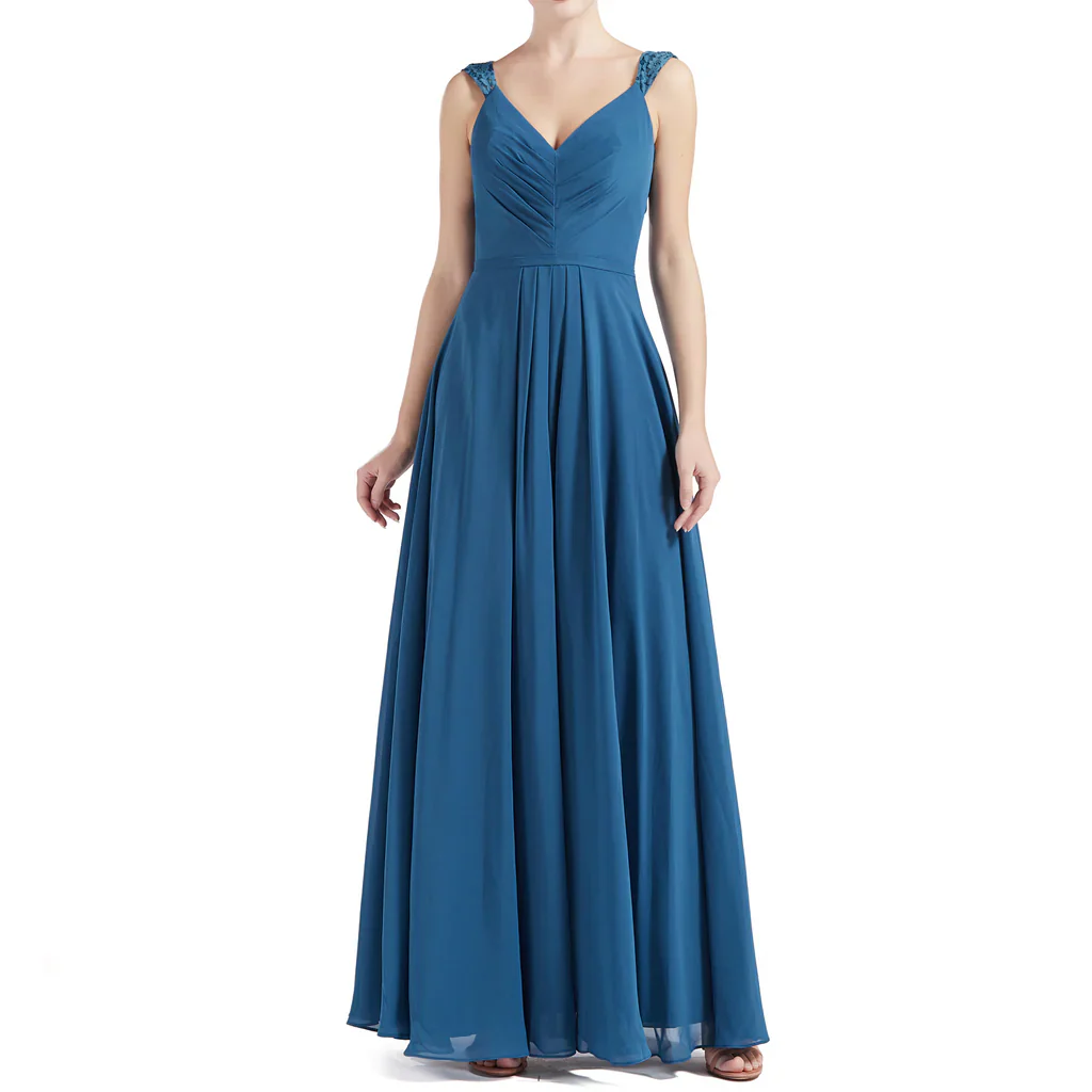 A Line V Neck Lace Chiffon Wedding Party Bridesmaid Dresses - TREBLEV