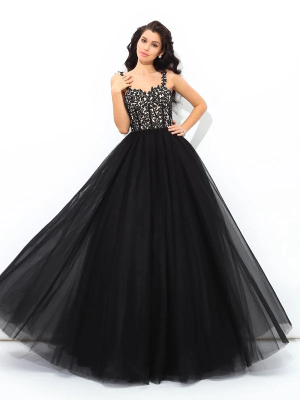 Ball Gown Net Straps Sleeveless Floor-Length With Applique Quinceanera Dresses - TREBLEV