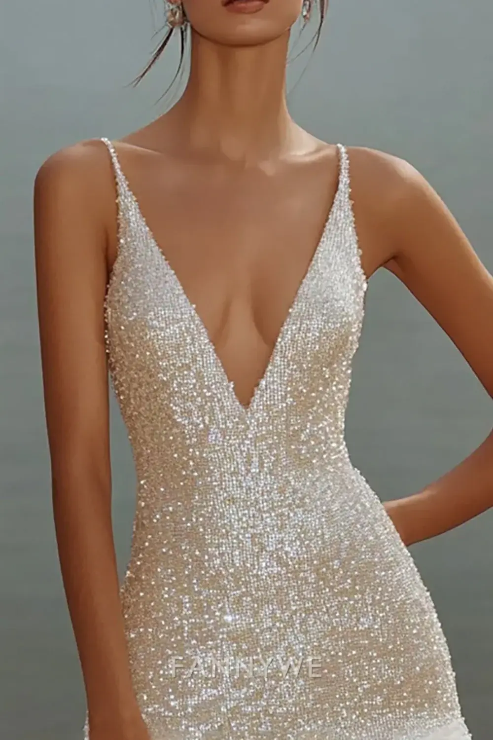 FannyWe Elegant Sparkly White Bodycon Sequins Mini Graduation Homecoming Dress - TREBLEV