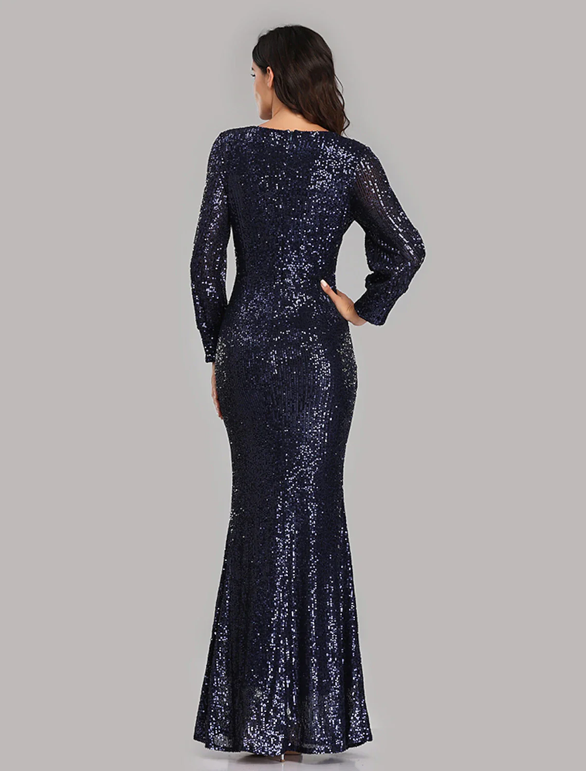 Mermaid / Trumpet Evening Gown Sparkle Dress Party Wear Floor Length Long Sleeve V Neck Sequined with Sequin - TREBLEV