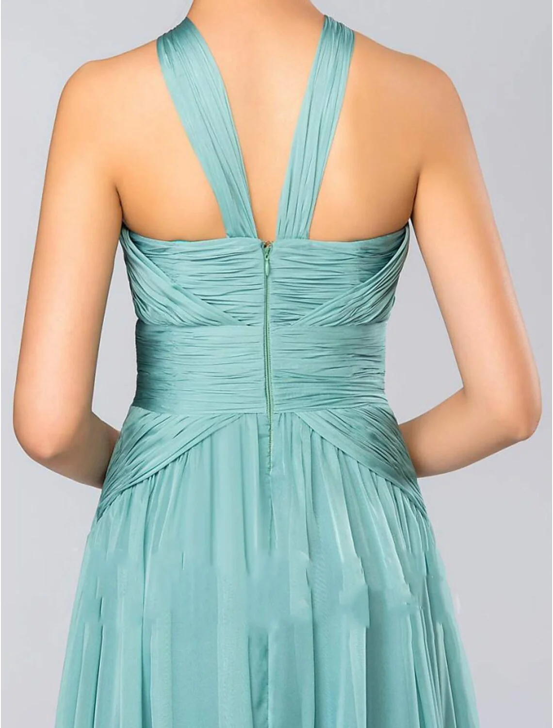 A-Line Bridesmaid Dress Halter Neck Sleeveless Elegant Floor Length Chiffon with Pleats / Draping - TREBLEV