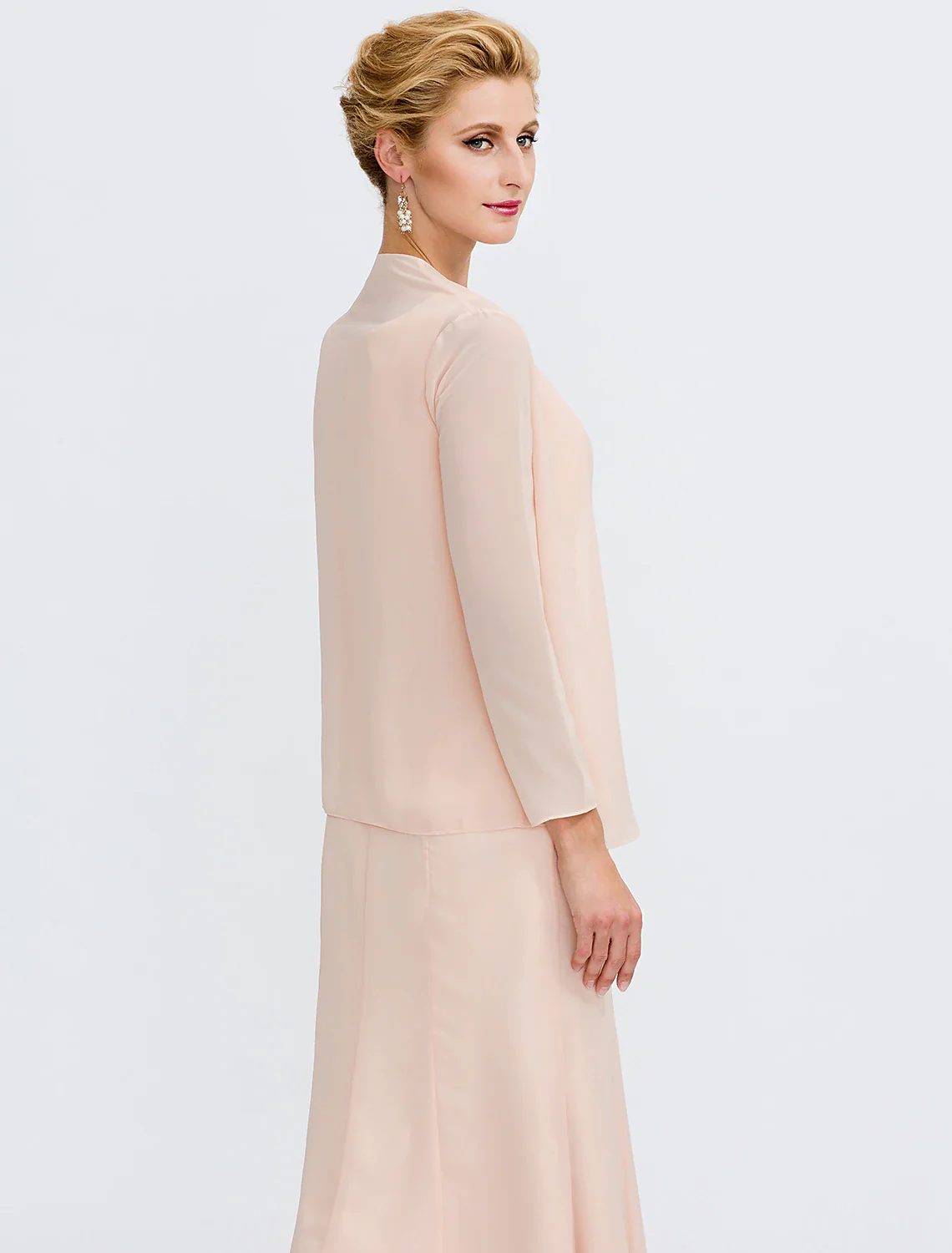 Two Piece Sheath / Column Mother of the Bride Dress Fall Wedding Guest Dresses Plus Size Elegant Jewel Neck Tea Length Chiffon Sleeveless Wrap Included with Sash / Ribbon Pleats Beading - TREBLEV