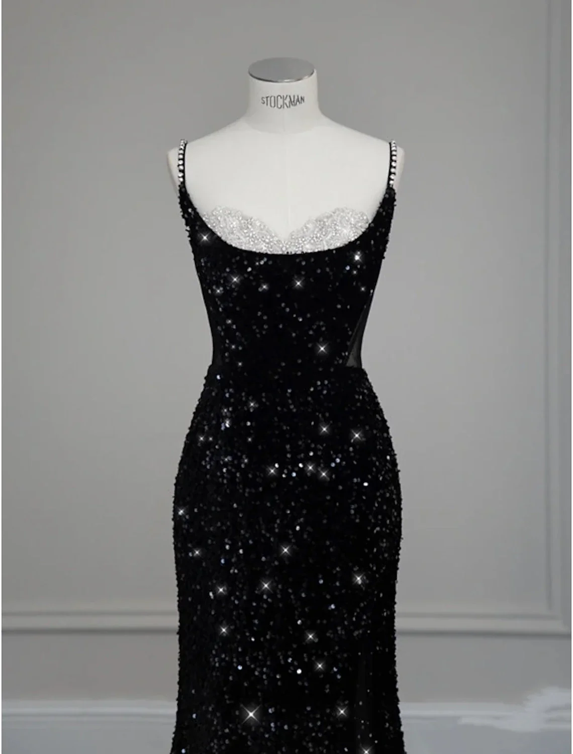 Mermaid / Trumpet Evening Gown Sexy Dress Formal Floor Length Sleeveless Spaghetti Strap Sequined with Bow(s) Crystals Sequin - TREBLEV