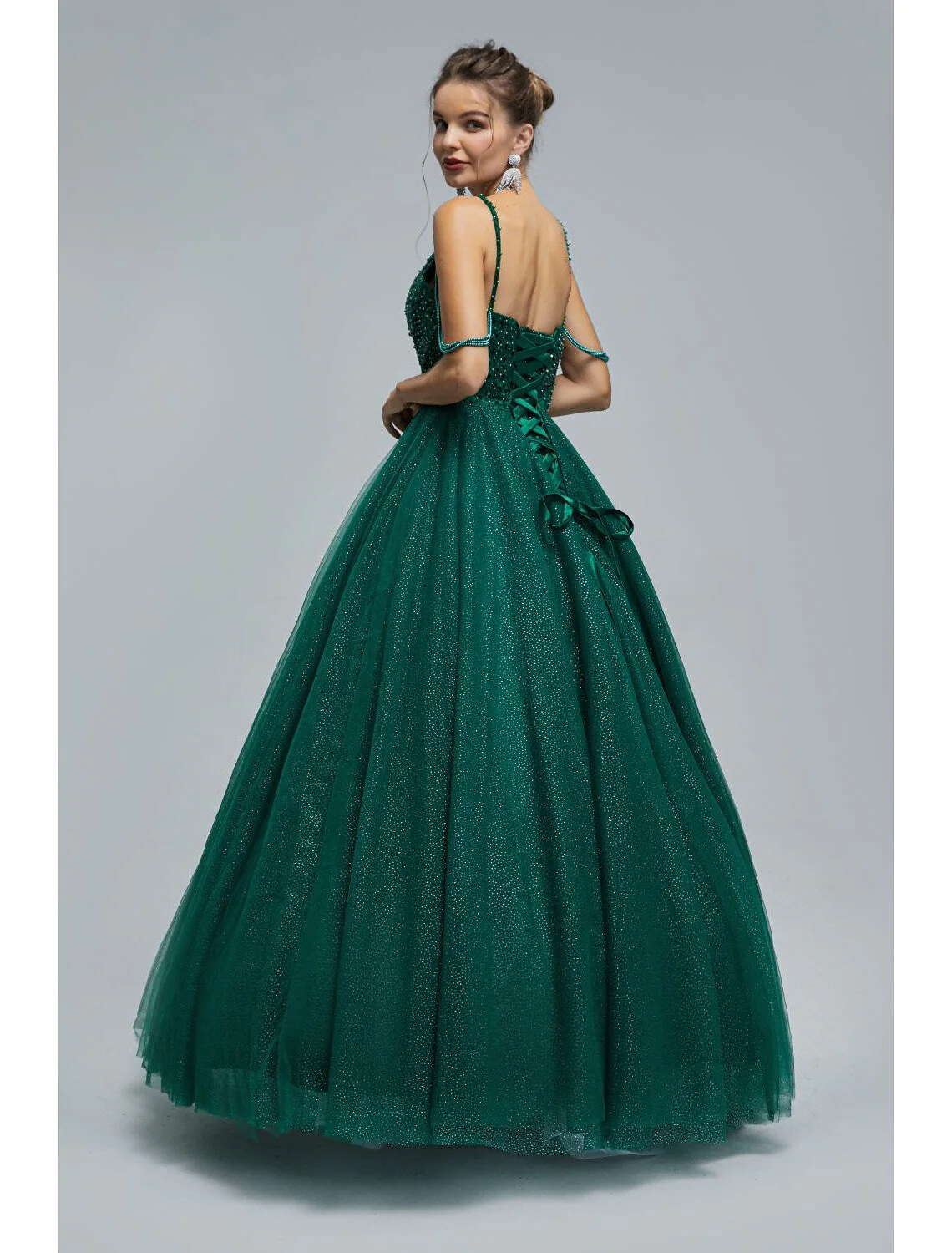 Sparkle Shine Dress Graduation Floor Length Sleeveless Strap Tulle with Pearls Sequin - TREBLEV