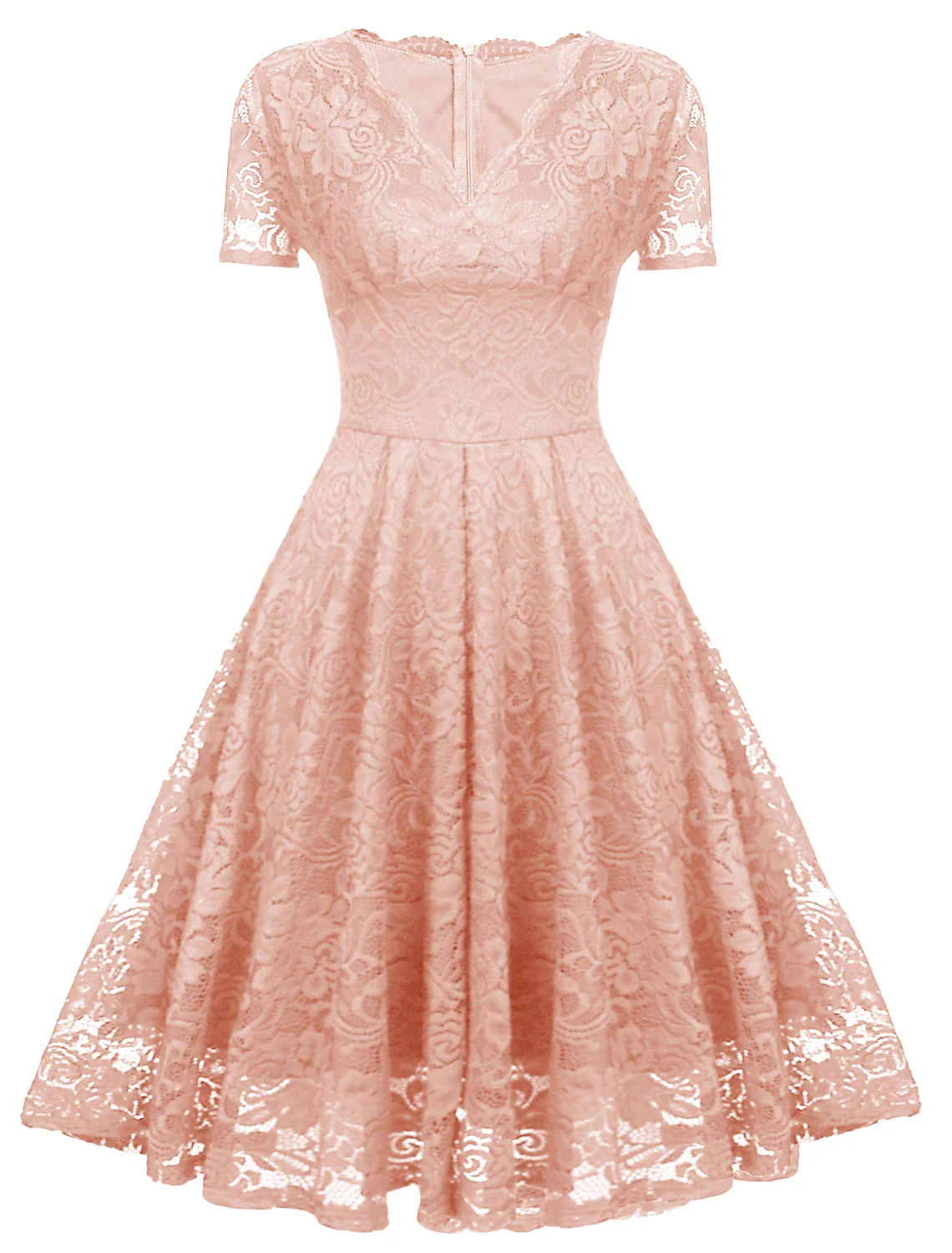 A-Line Cocktail Dresses Minimalist Dress Holiday Tea Length Short Sleeve V Neck Spandex with Lace Insert - TREBLEV