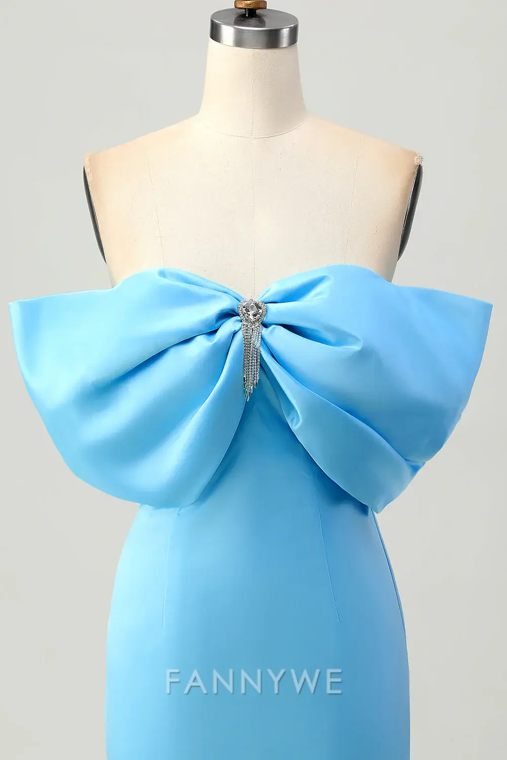 FannyWe Elegant Sparkly Blue Tight Satin Off the Shoulder Short Homecoming Dress with Bow formal wear dresses - TREBLEV