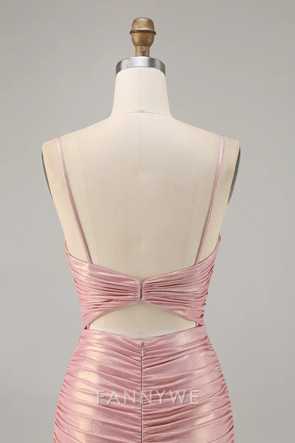 FannyWe Elegant Blush Metallic Spaghetti Straps Cut Out Tight Short Homecoming Dress - TREBLEV