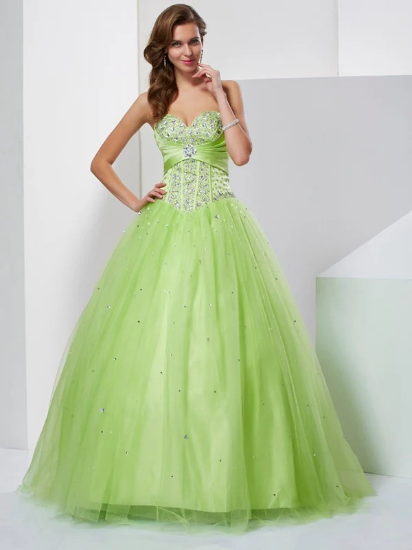 Ball Gown Tulle Sweetheart Sleeveless Floor-Length With Beading Quinceanera Dresses - TREBLEV