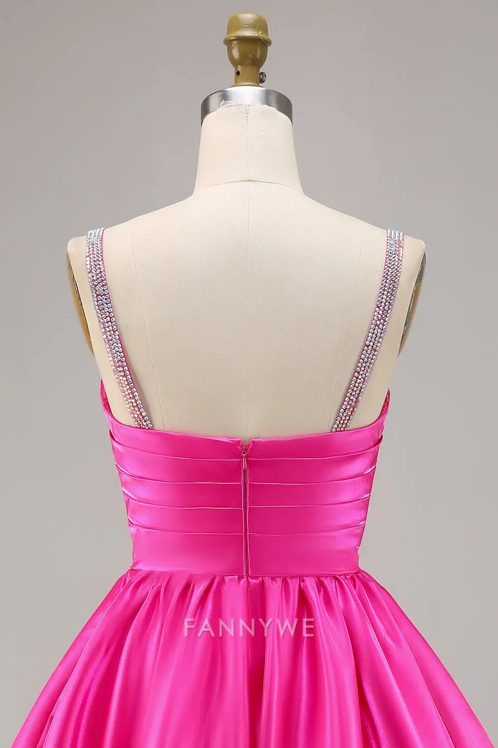 FannyWe Elegant Sparkly Fuchsia Ruched Satin Short Homecoming Dress with Beading hot sale - TREBLEV