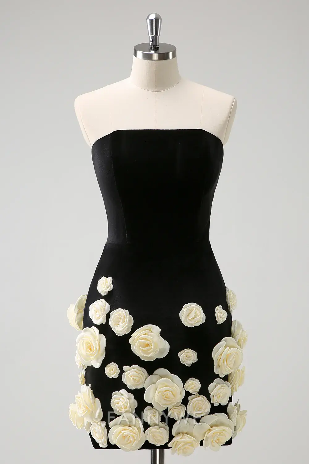 FannyWe Elegant Black Strapless Tight Short Homecoming Dress with 3D Flowers hot sale - TREBLEV