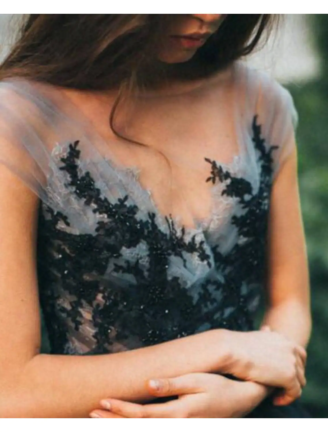 Evening Gown Color Block Dress Engagement Sleeveless V Neck Tulle V Back with Pleats Appliques - TREBLEV