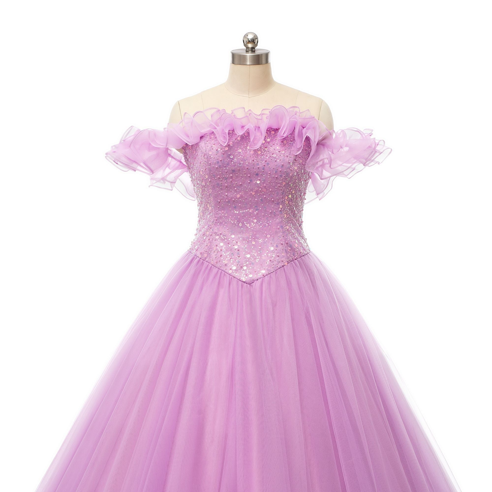 Prom Dresses Puffy Dress Quinceanera Floor Length Sleeveless Off Shoulder Tulle Pearls Sequin - TREBLEV
