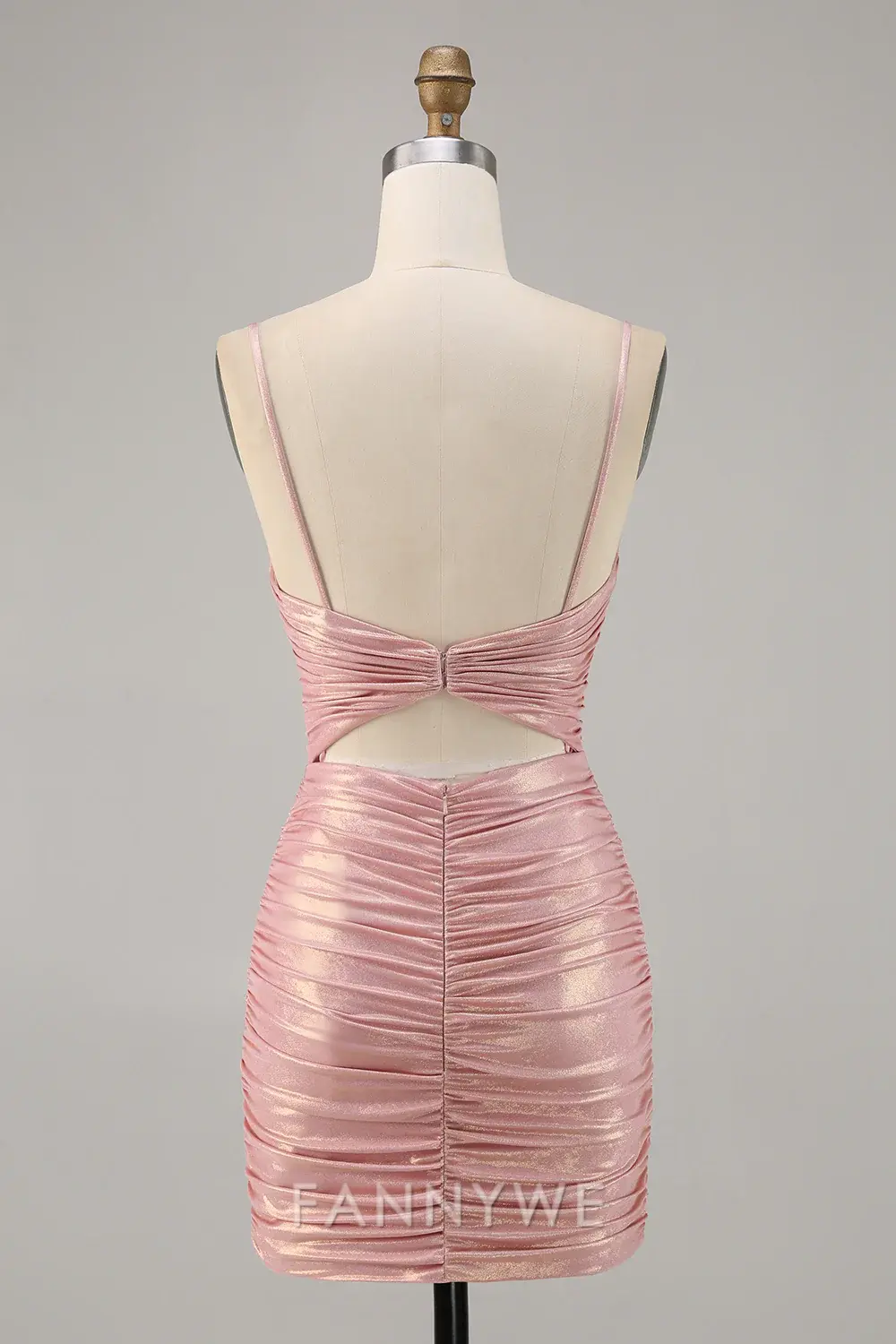 FannyWe Elegant Blush Metallic Spaghetti Straps Cut Out Tight Short Homecoming Dress - TREBLEV