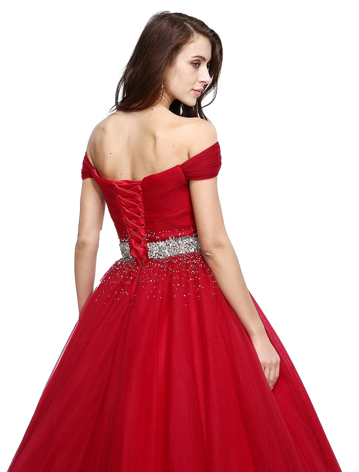 Elegant Dress Formal Evening Floor Length leeveless V Wire Tulle Beading Sequin - TREBLEV