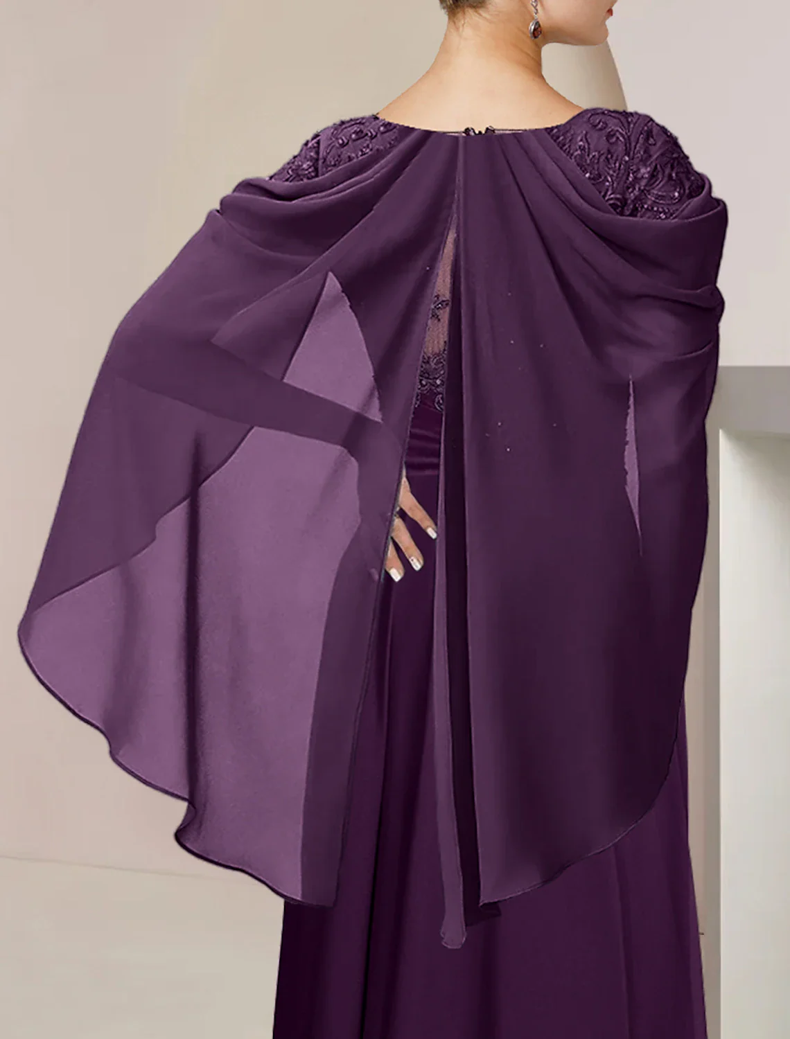 A-Line Mother of the Bride Dress Formal Wedding Guest Elegant Scoop Neck Floor Length Chiffon Lace Sleeveless with Beading Sequin Appliques - TREBLEV