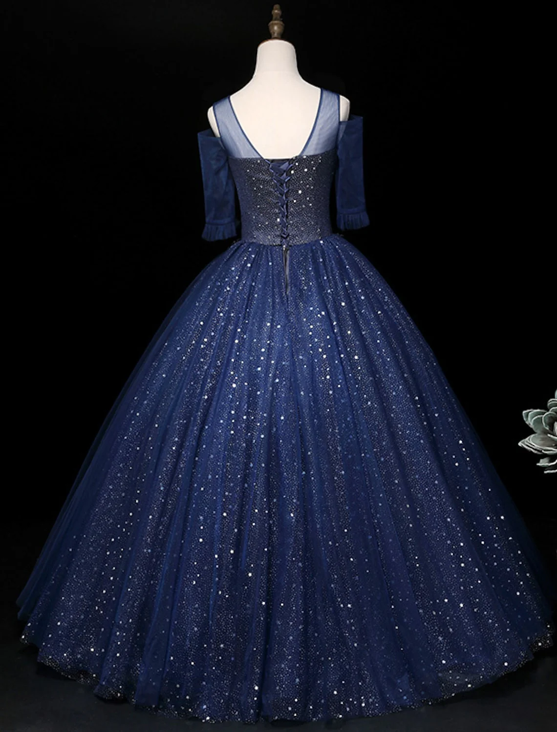 Sparkle Elegant Quinceanera Prom Dress Half Sleeve Floor Length Tulle with Sequin - TREBLEV