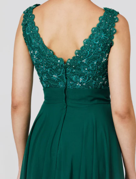 A-Line Elegant Dress Wedding Floor Length Sleeveless V Neck Chiffon Back Beading - TREBLEV