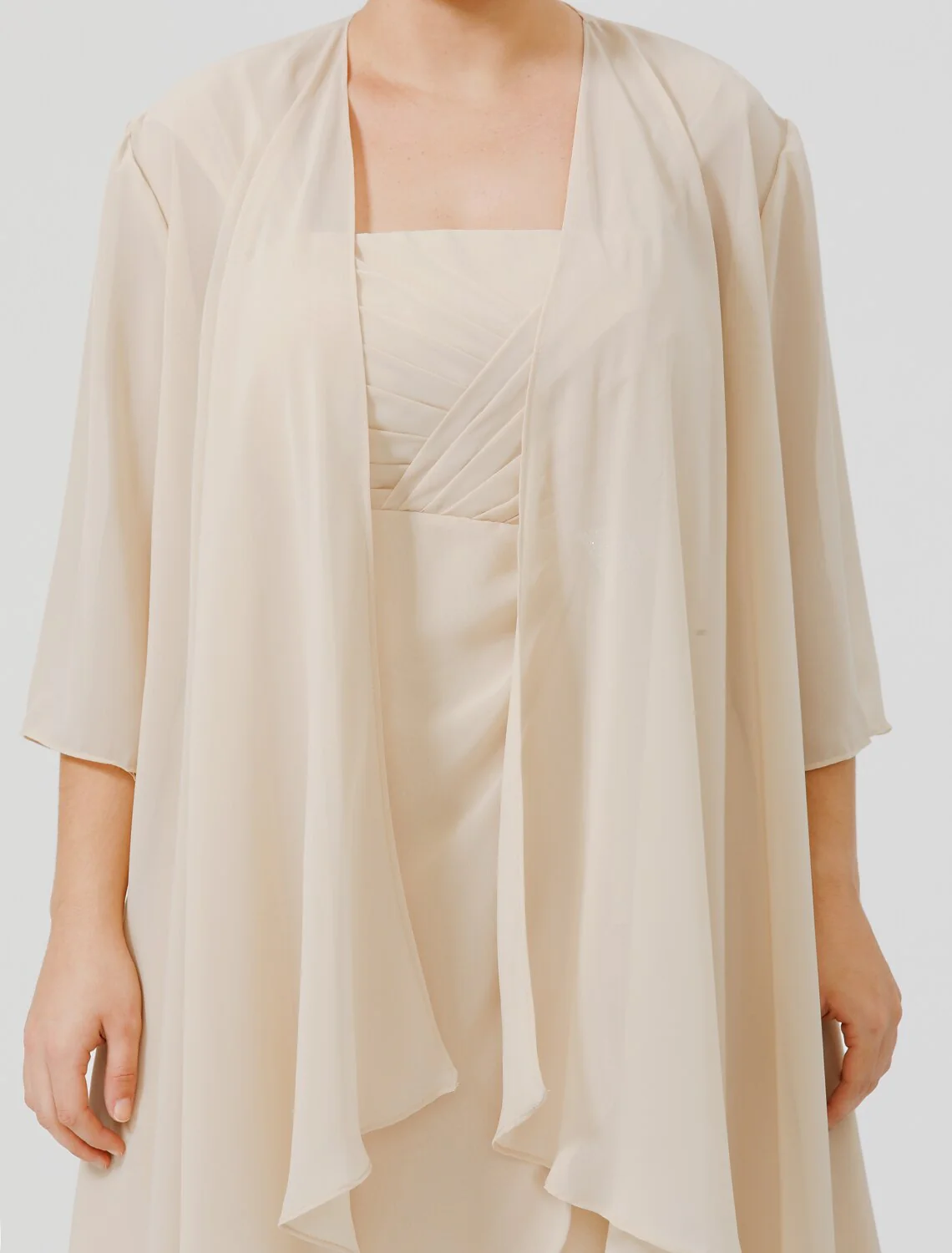 Sheath / Column Mother of the Bride Dress Plus Size Elegant Straps Knee Length Chiffon Sheer Lace Sleeveless yes with Criss Cross - TREBLEV