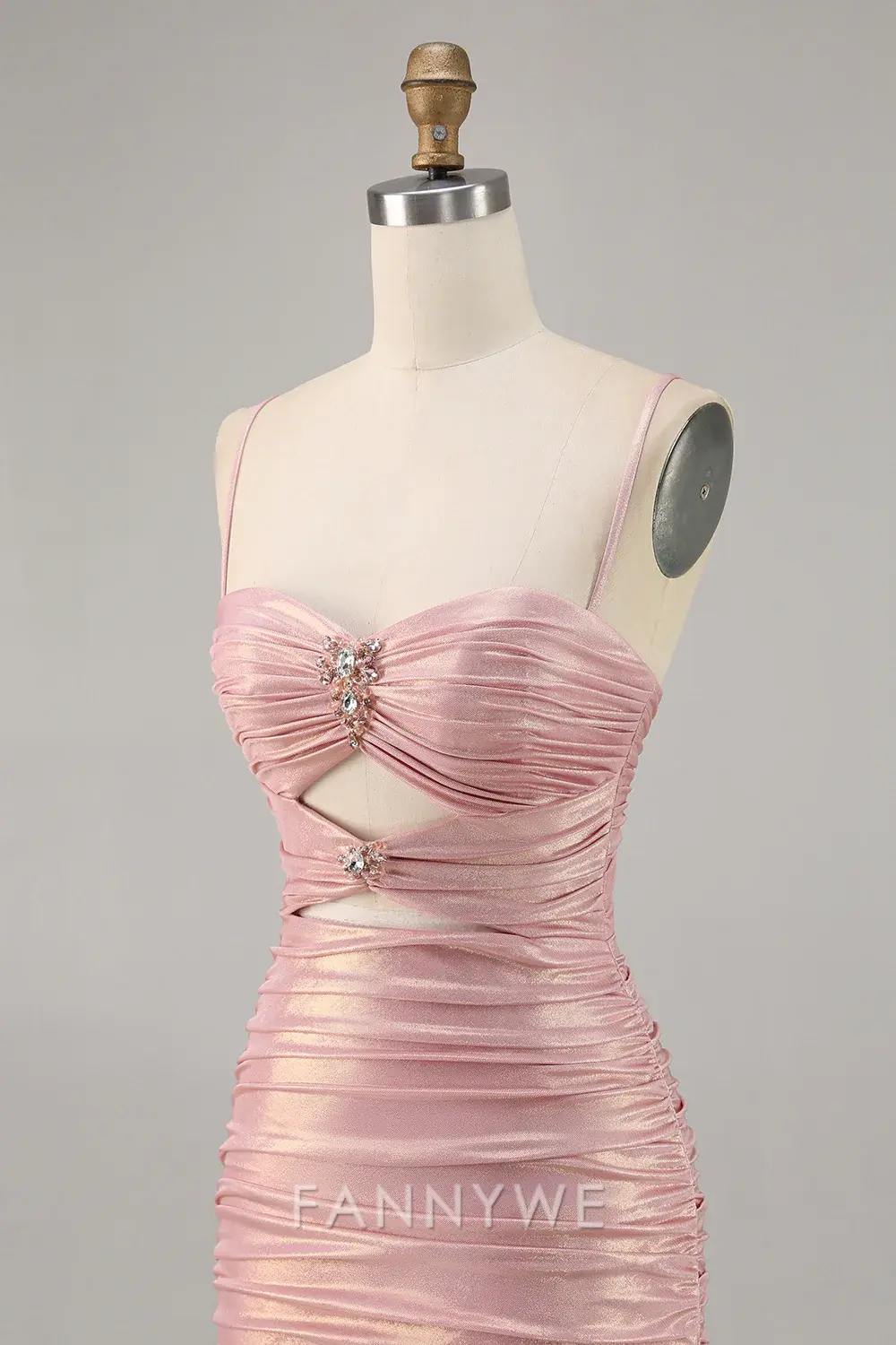 FannyWe Elegant Blush Metallic Spaghetti Straps Cut Out Tight Short Homecoming Dress - TREBLEV