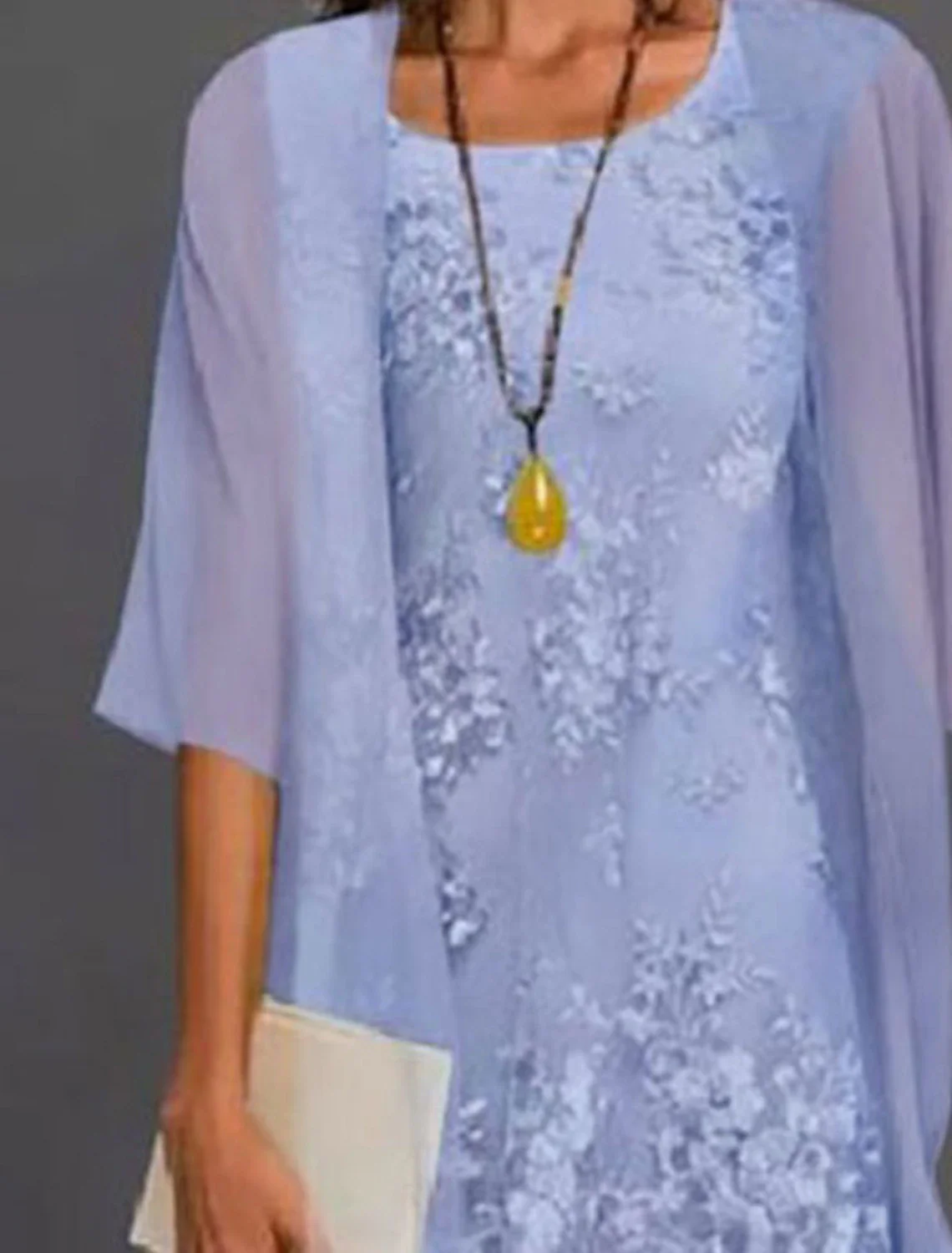 Two Piece Sheath / Column Mother of the Bride Dress Wedding Guest Elegant Jewel Neck Tea Length Chiffon Lace Sleeveless Jacket Dresses with Appliques - TREBLEV