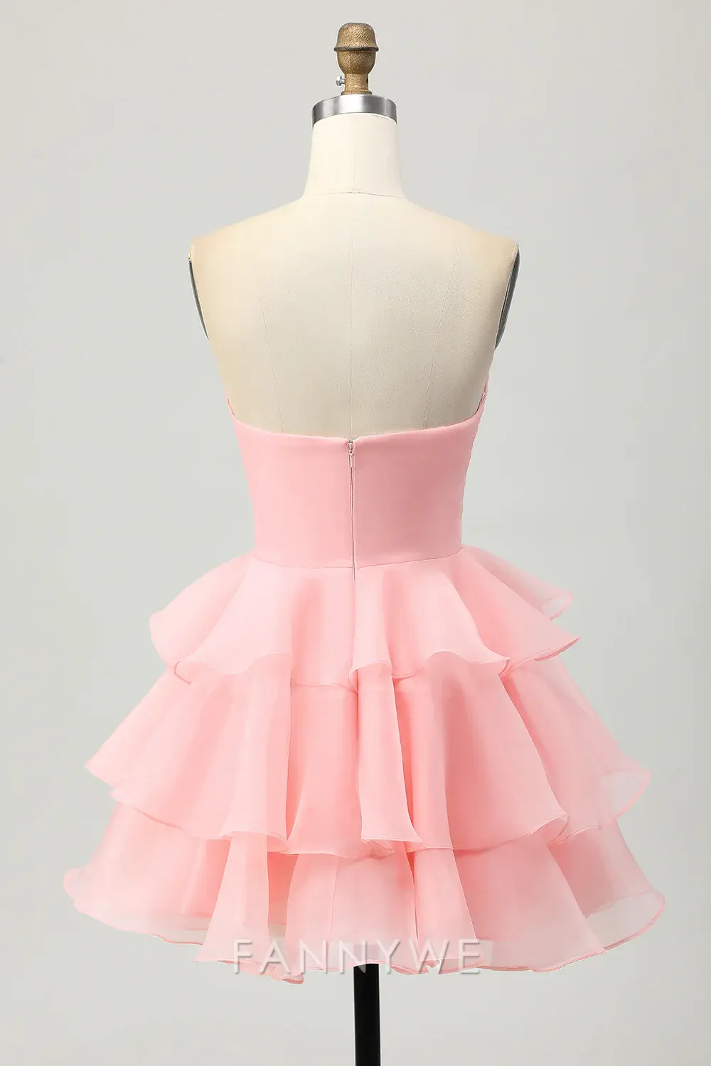 FannyWe Elegant Blush Floral Strapless Ruched Short Homecoming Dress with Ruffles formal wear dresses - TREBLEV