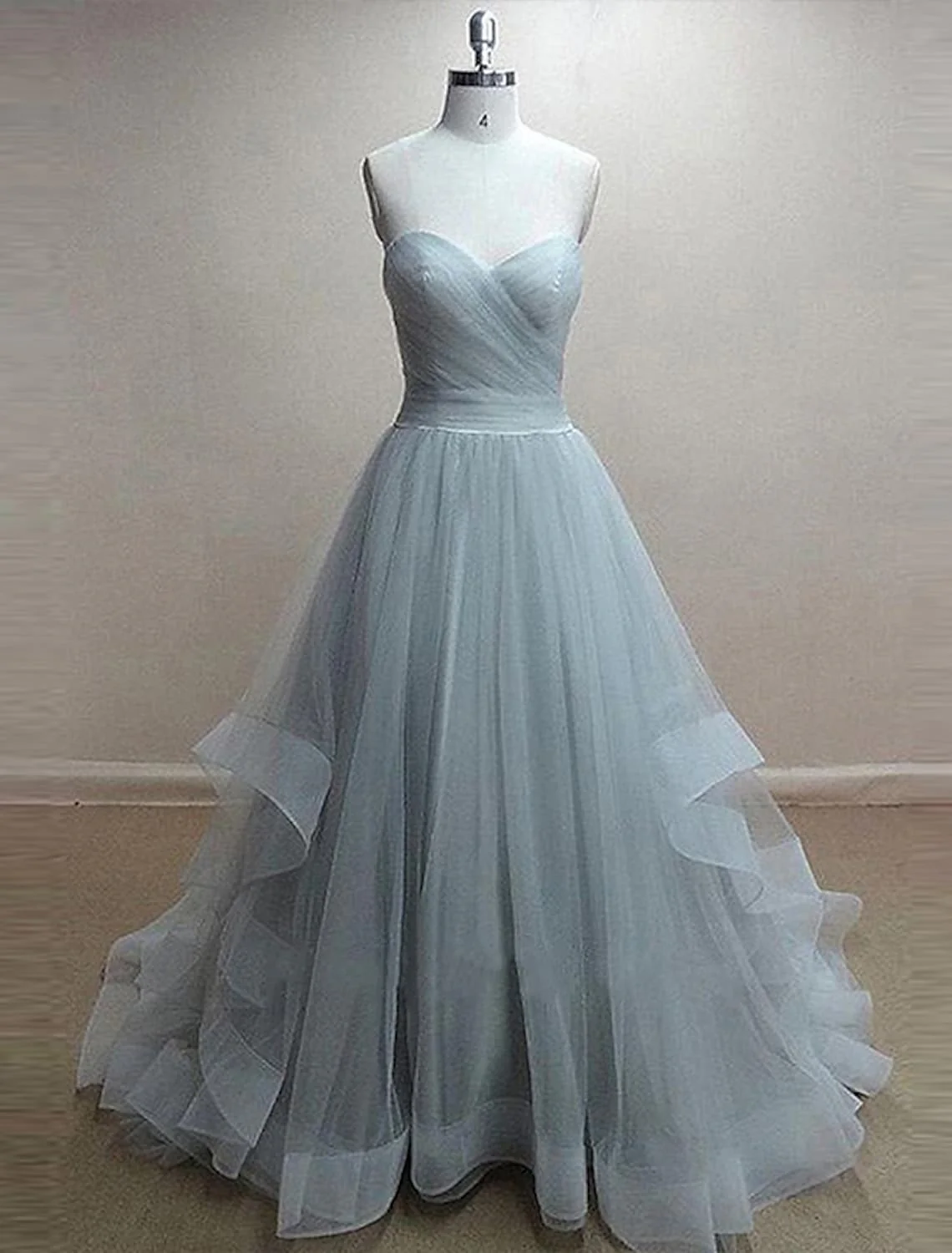 A-Line Cute Engagement Prom Dress Neckline Sleeveless Tulle with Pleats Ruffles - TREBLEV