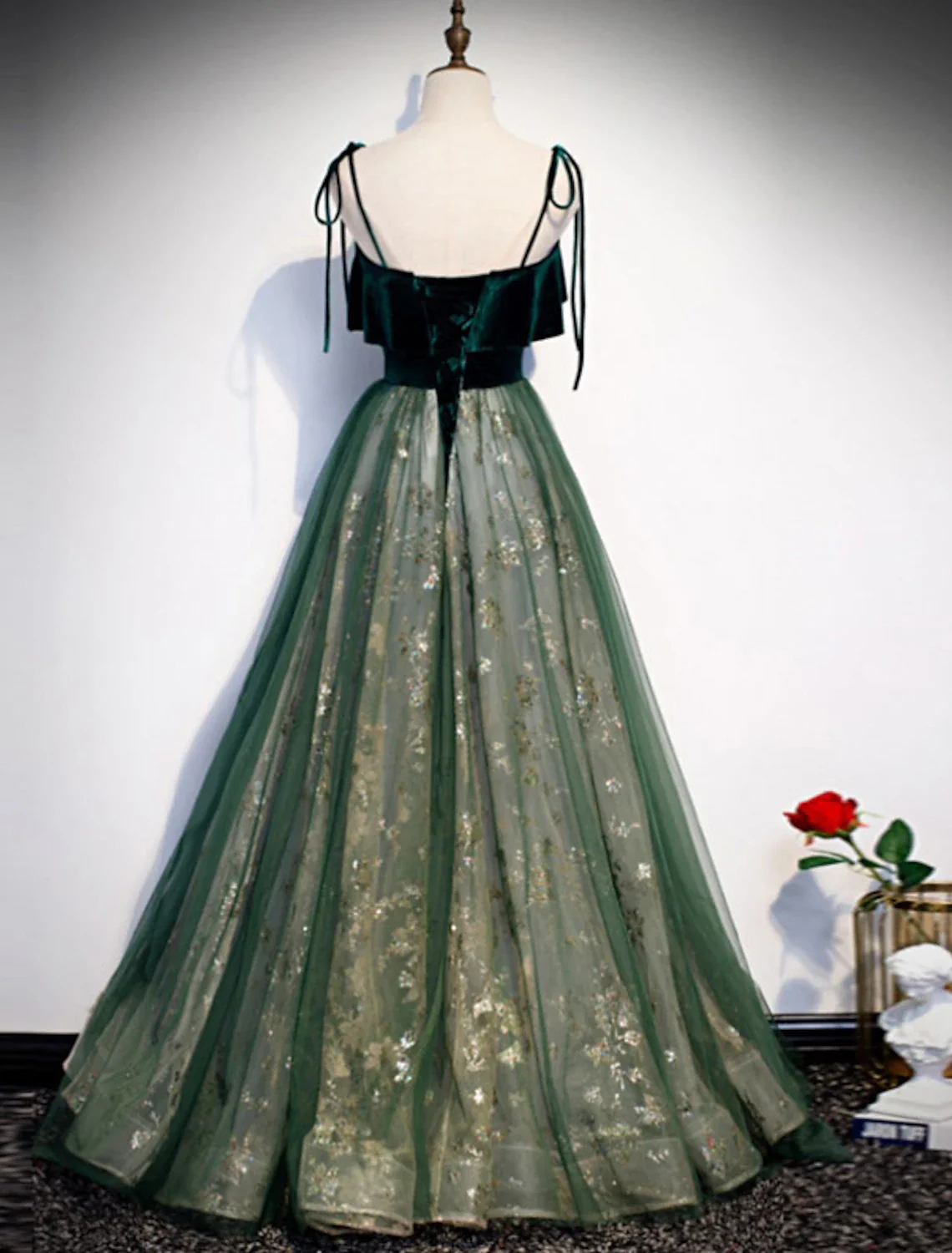 A-Line Glittering Luxurious Engagement Formal Evening Dress Spaghetti Strap Sleeveless Floor Length Organza with Sequin - TREBLEV