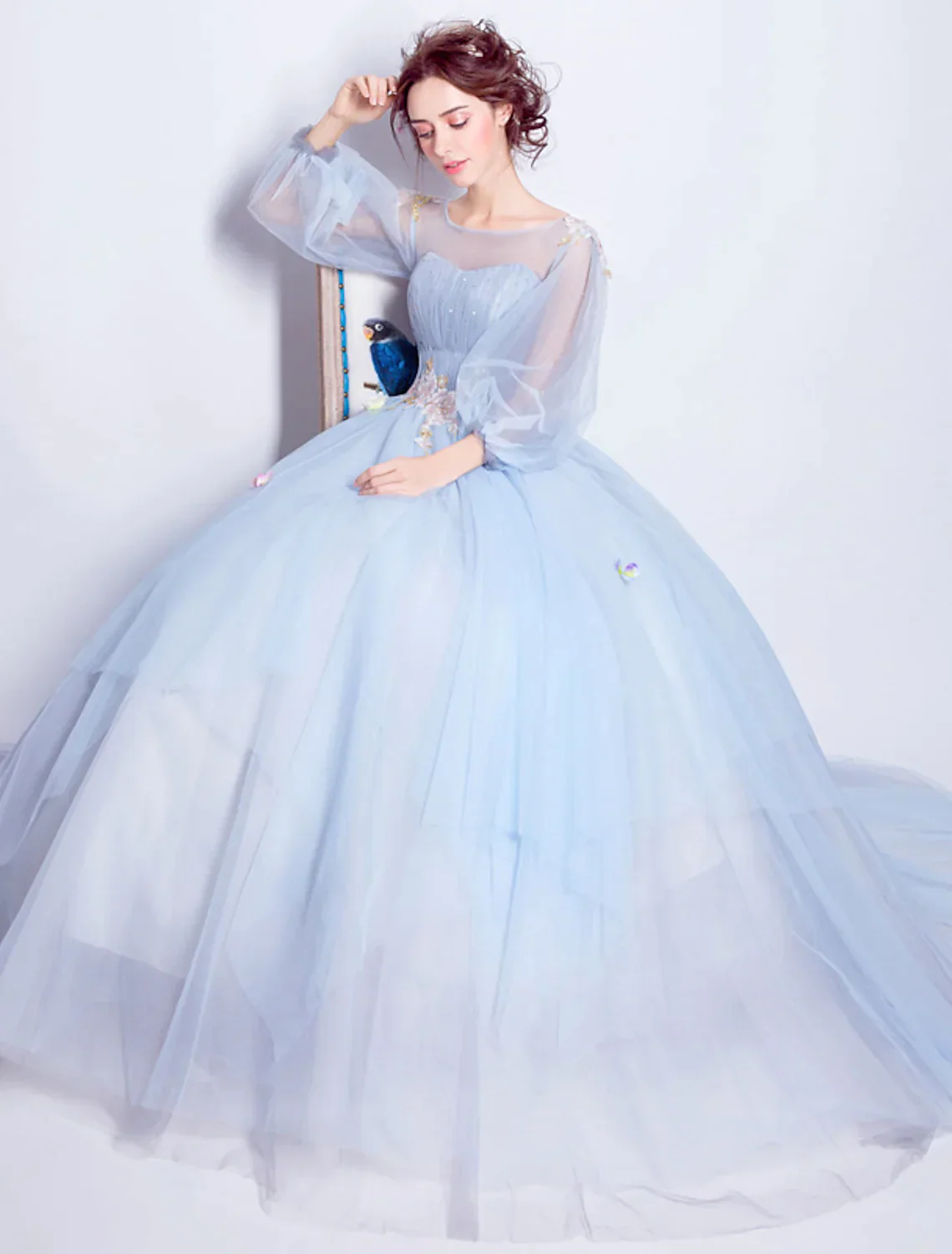 Puffy Quinceanera Engagement Dress Length Sleeve Floor Length Tulle leats - TREBLEV