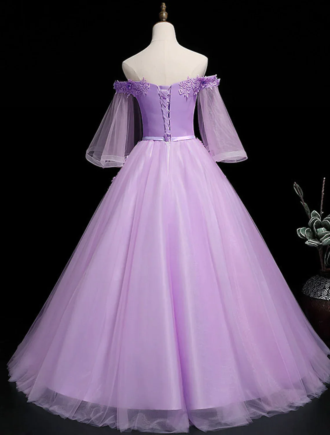 Luxurious Floral Quinceanera Prom Birthday Dress Off Shoulder Length Sleeve Floor Length Tulle Embroidery - TREBLEV