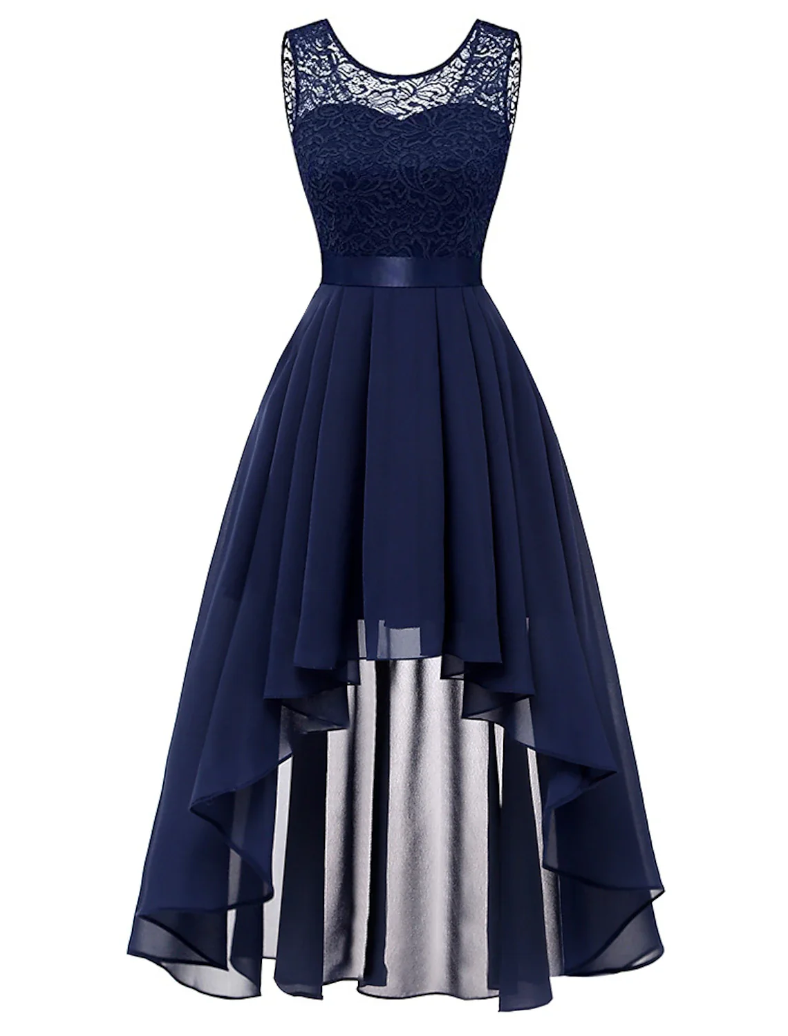 A-Line Cocktail Dresses Vintage Dress Party Wear Asymmetrical Sleeveless Jewel Neck Chiffon with Pleats Lace Insert Pure Color - TREBLEV