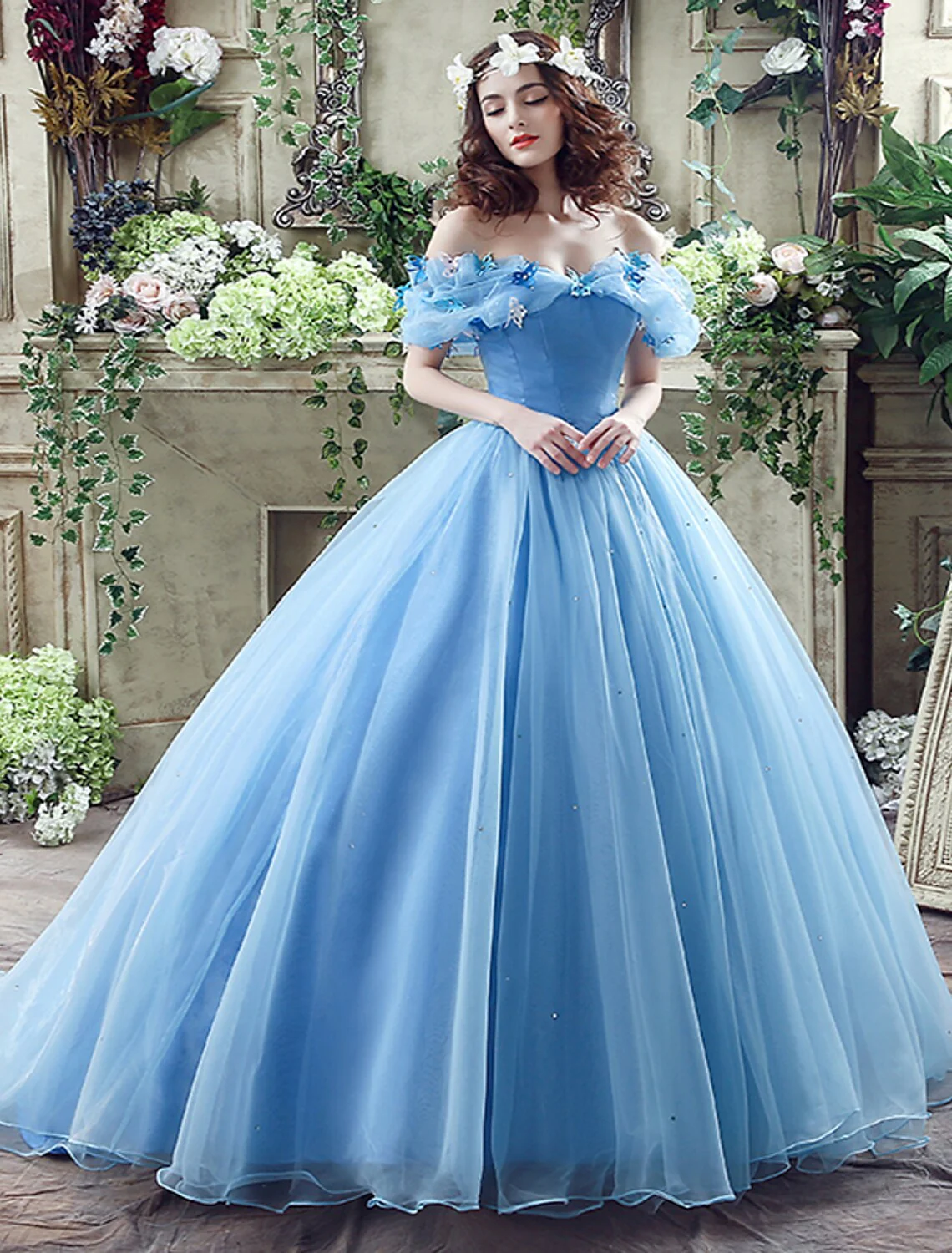 Sexy Dress Quinceanera Short Sleeve Off Shoulder Satin with Appliques - TREBLEV