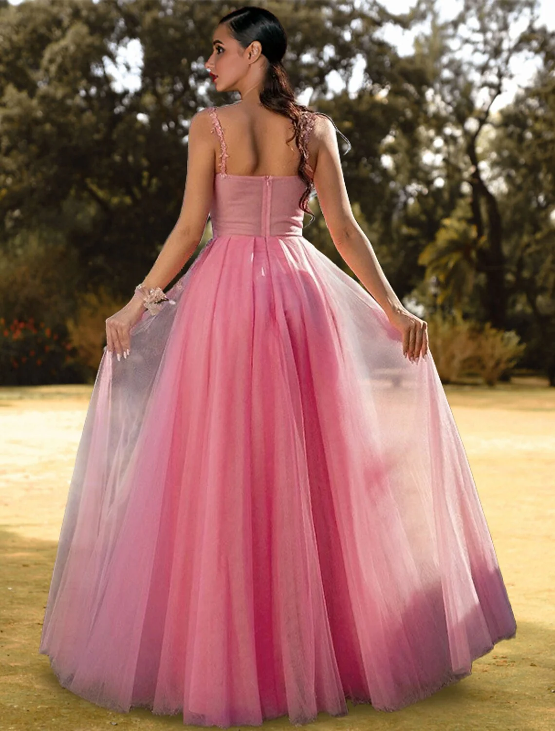 A-Line Corsets Puffy Prom Birthday Dress Sweetheart Neckline Sleeveless Floor Length Tulle with Appliques - TREBLEV