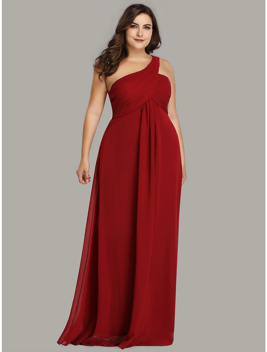 A-Line Evening Gown Empire Dress Formal Evening Floor Length Sleeveless One Shoulder Bridesmaid Dress Chiffon Backless with Pleats Draping - TREBLEV