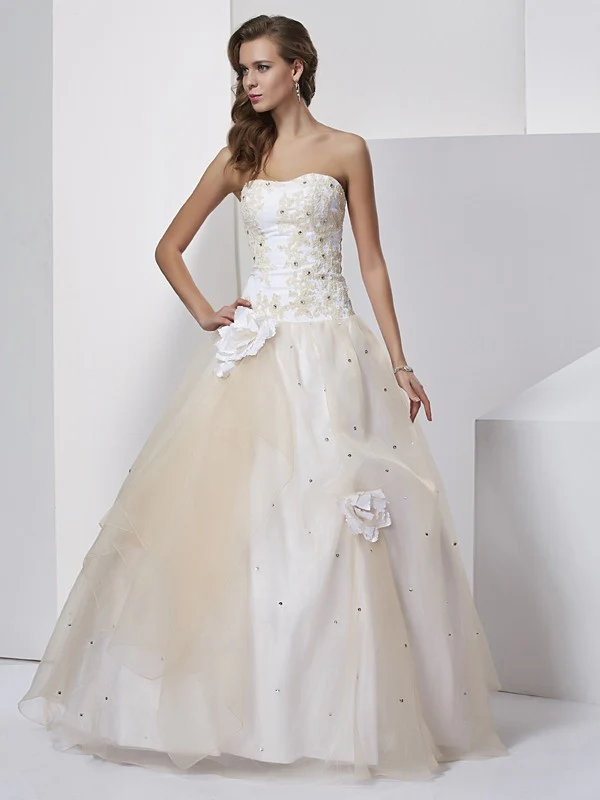 Ball Gown Tulle Sweetheart Sleeveless Floor-Length With Hand-Made Flower Quinceanera Dresses - TREBLEV