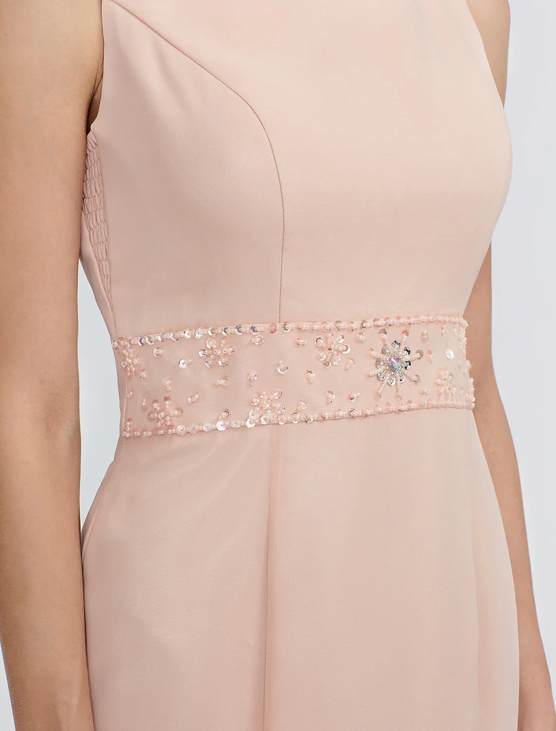 Two Piece Sheath / Column Mother of the Bride Dress Fall Wedding Guest Dresses Plus Size Elegant Jewel Neck Tea Length Chiffon Sleeveless Wrap Included with Sash / Ribbon Pleats Beading - TREBLEV