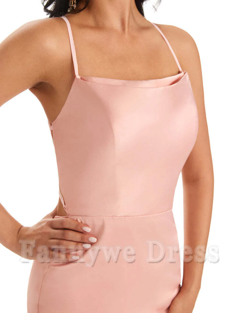 Mermaid Spaghetti Backless Straps Satin Long formal dresses evening gown Bridesmaid Dresses - TREBLEV