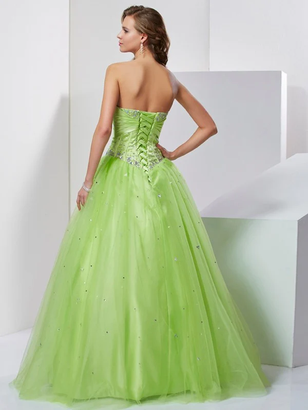 Ball Gown Tulle Sweetheart Sleeveless Floor-Length With Beading Quinceanera Dresses - TREBLEV